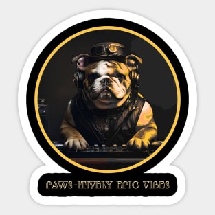 PAWS-ITIVELY EPIC VIBES DOG MIXING MUSIC DRESSED IN STEAMPUNK STYLE Sticker